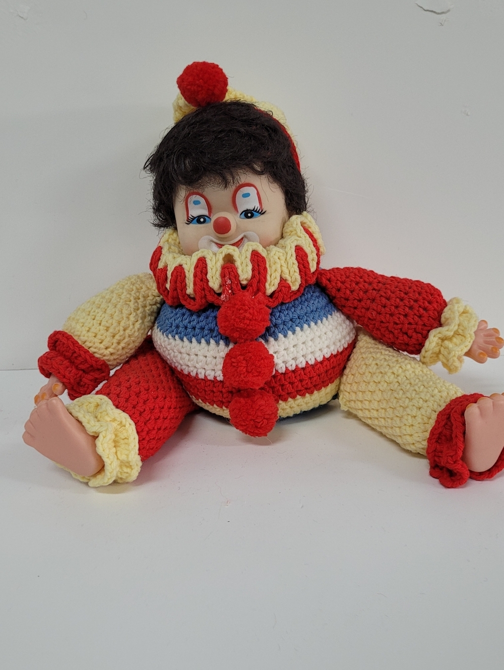 Clown Plush Crochet Doll - Red, Yellow & Blue Toy Handmade
